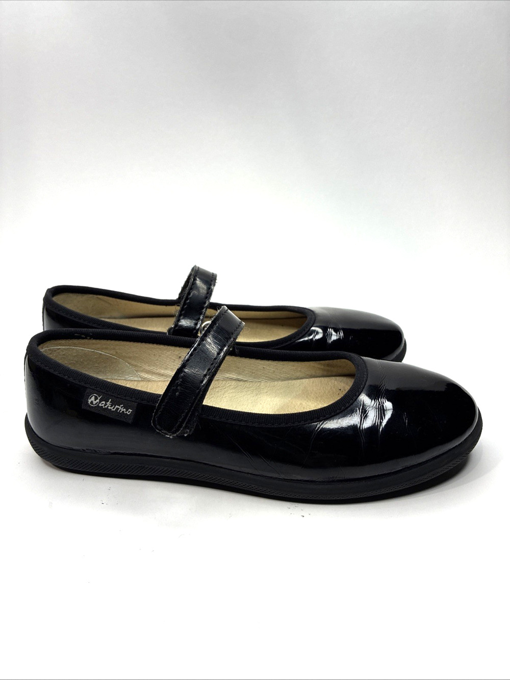 Naturino Kids EU 31 Black Patent Mary Jane Shoes Girls Hook & Loop Strap